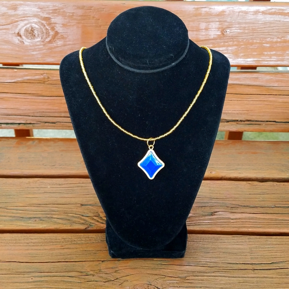 Blue & Gold Diamond Shape Necklace